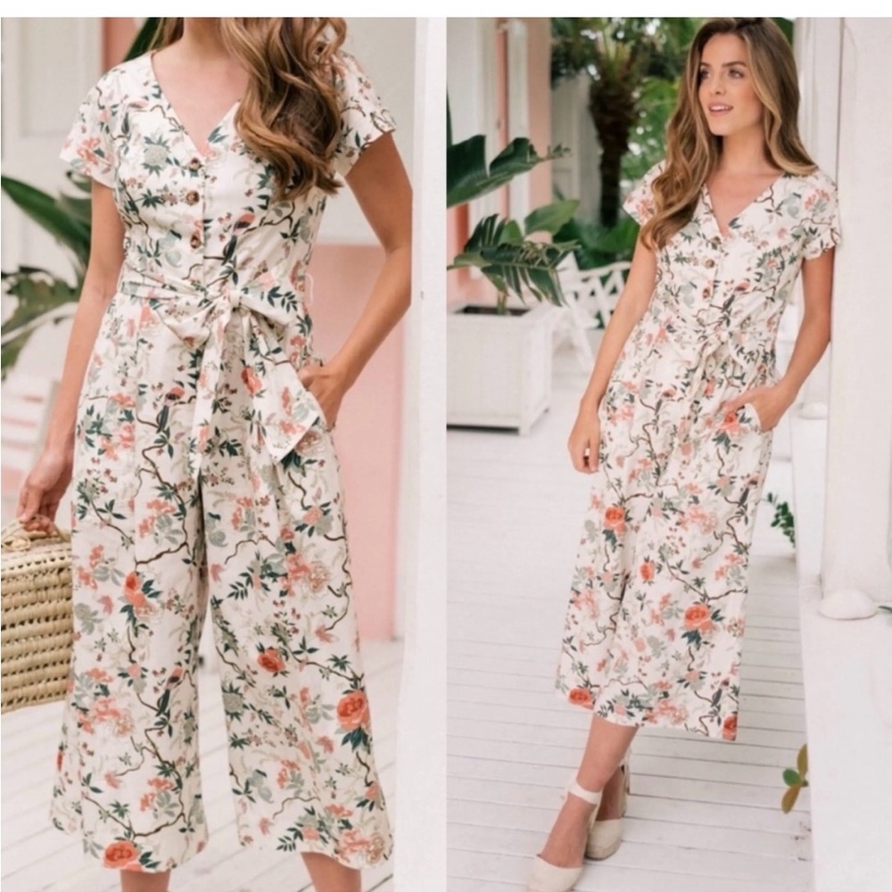 Gal Meets Glam Cream and Pink Floral Midi Dress